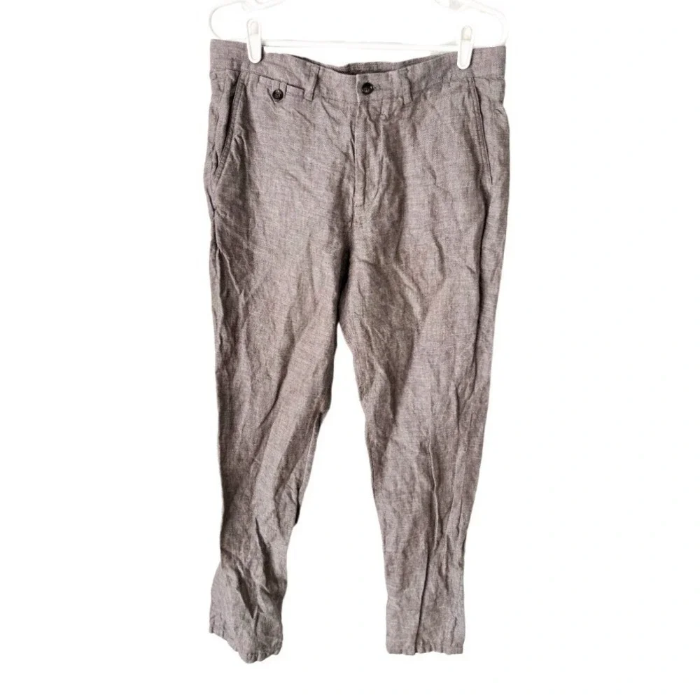 Murano Baird McNutt Linen Slim Fit Pants Mens 34x32 Taupe Brown Trousers